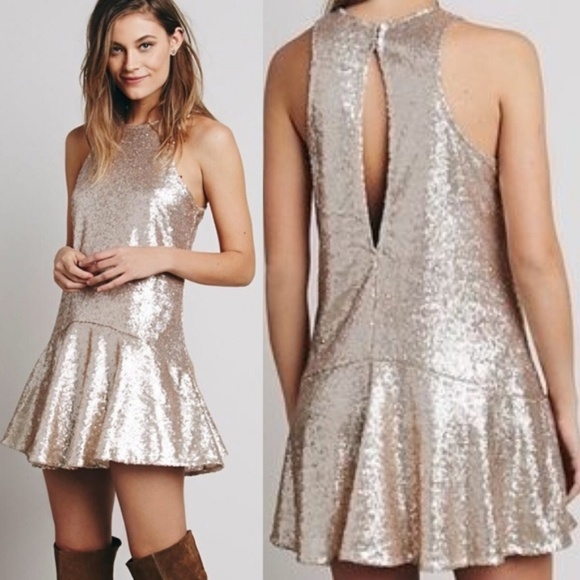 Free People Dresses & Skirts - Free People Liquid Shine Gold Sequin Mini Dress